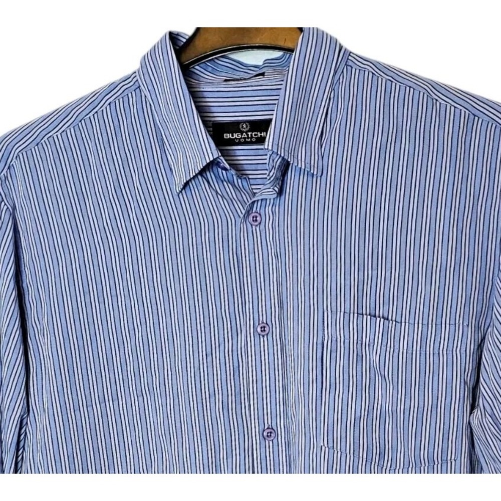 Bugatchi  Uomo‎ Classic Fit Men's Shirt Size XL Blue & White Striped Long Sleeve